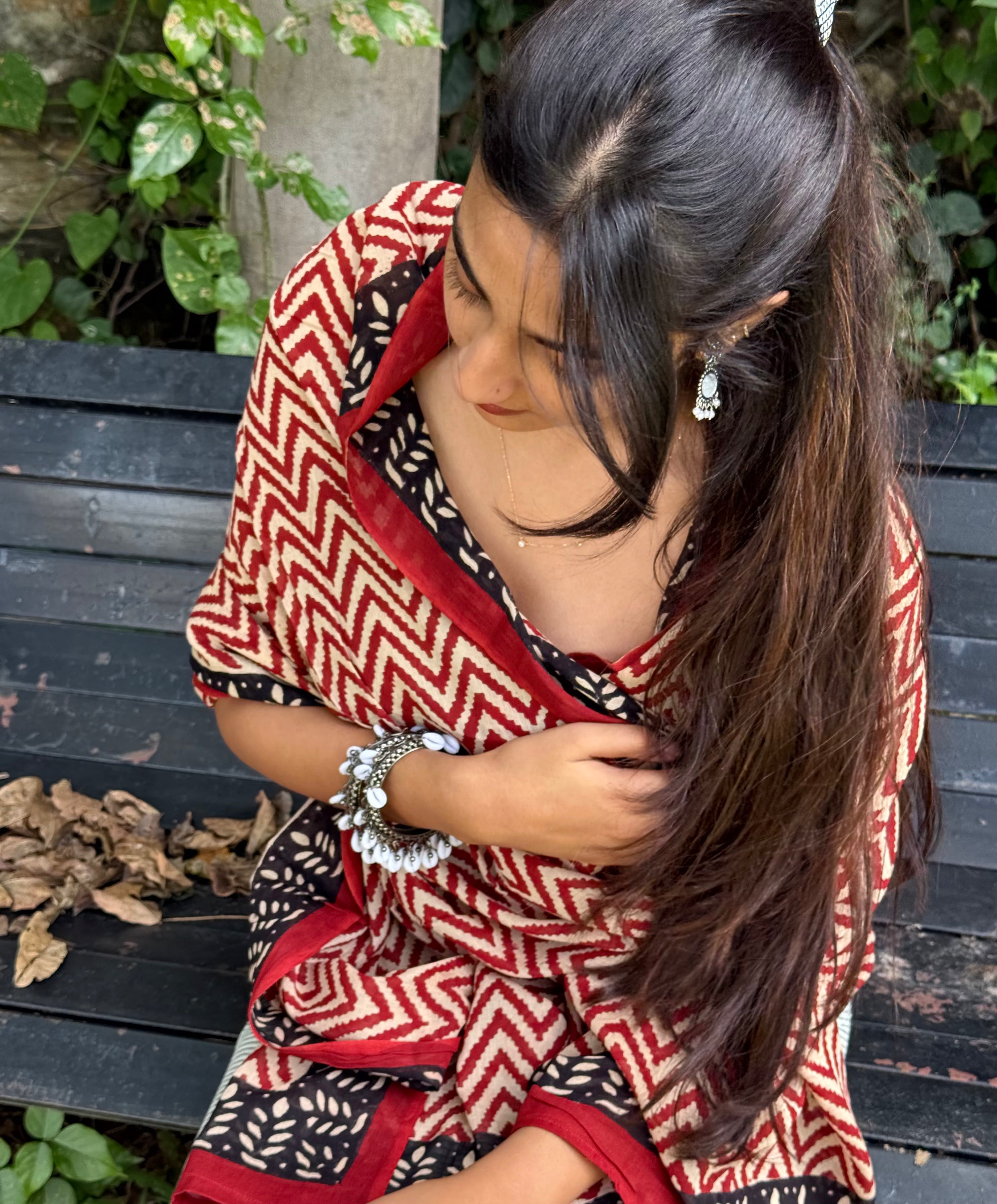 Red Kalamkari Cotton Mulmul Dupatta