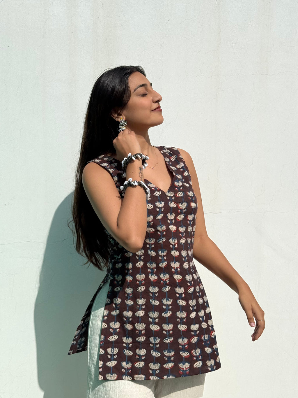 Brown Jahota Cotton Short Kurti