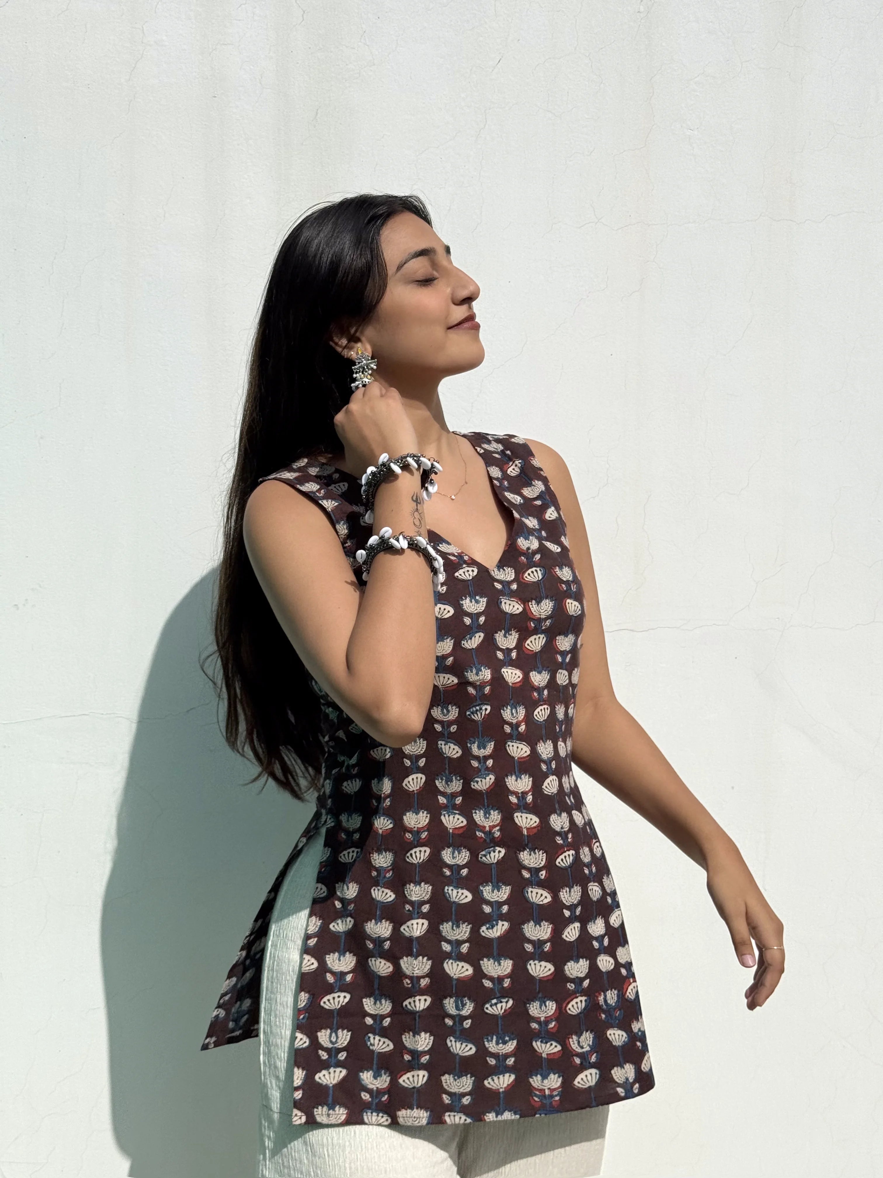 Brown Jahota Cotton Short Kurti