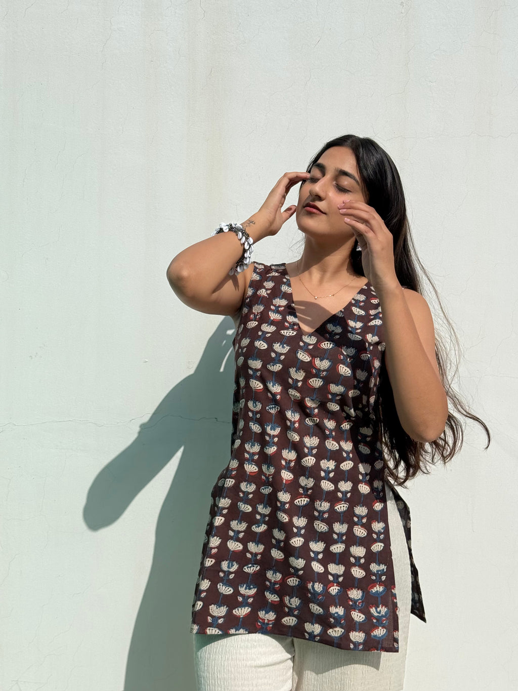 Brown Jahota Cotton Short Kurti