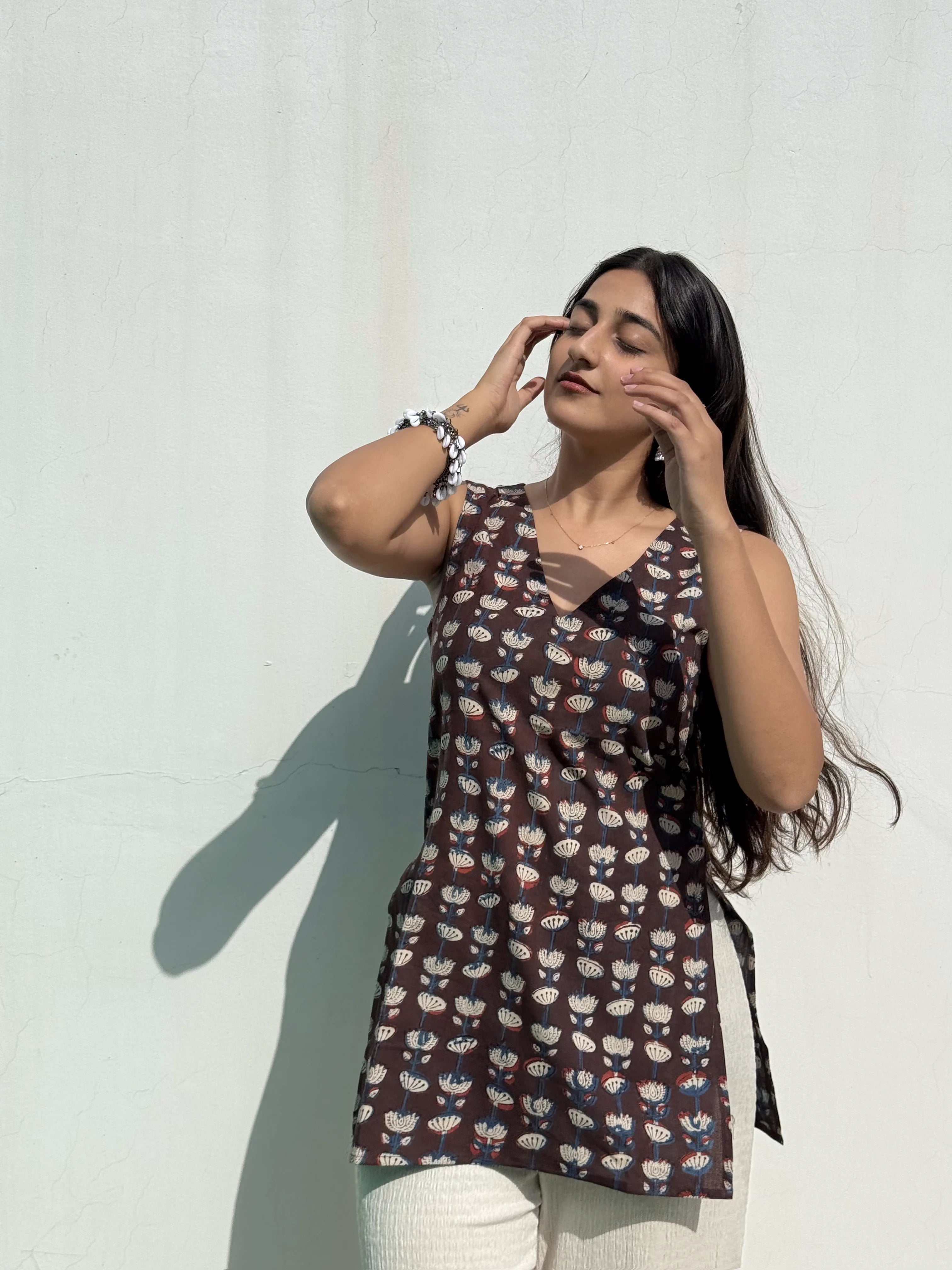 Brown Jahota Cotton Short Kurti