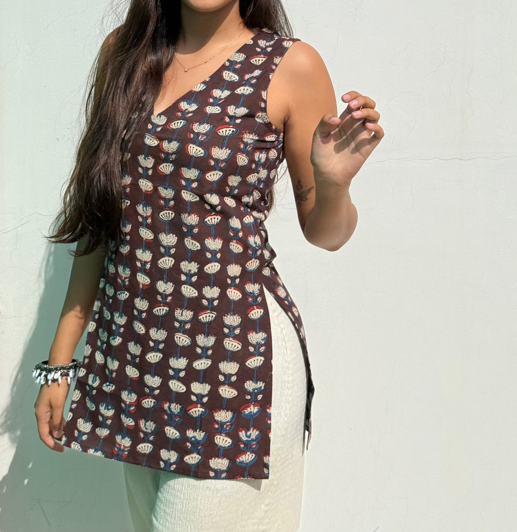 Brown Jahota Cotton Short Kurti