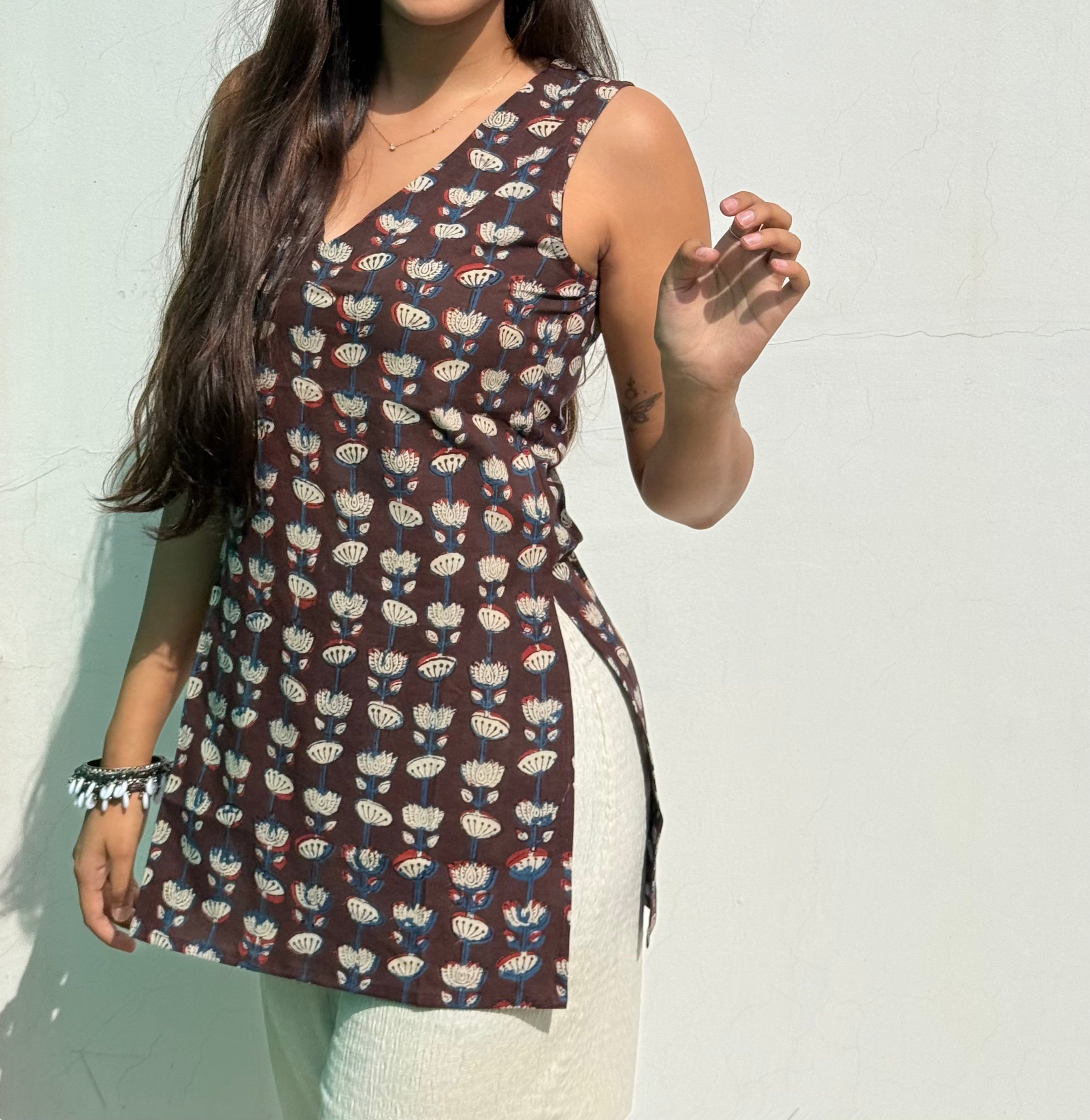 Brown Jahota Cotton Short Kurti