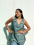 Indigo Blue Ajrakh Jaal Cotton Short Kurti