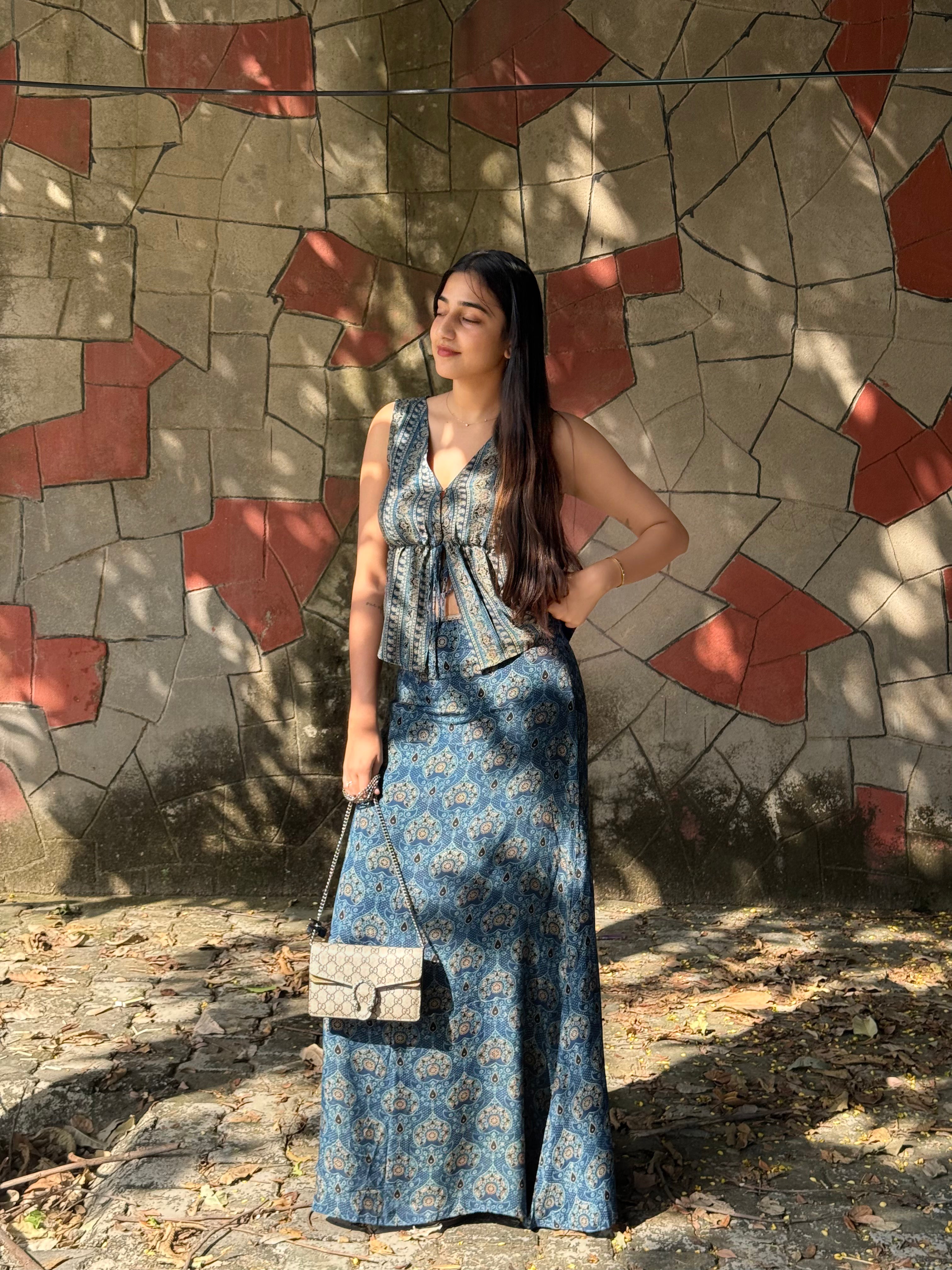 Indigo Ajrakh Modal Skirt Top Set