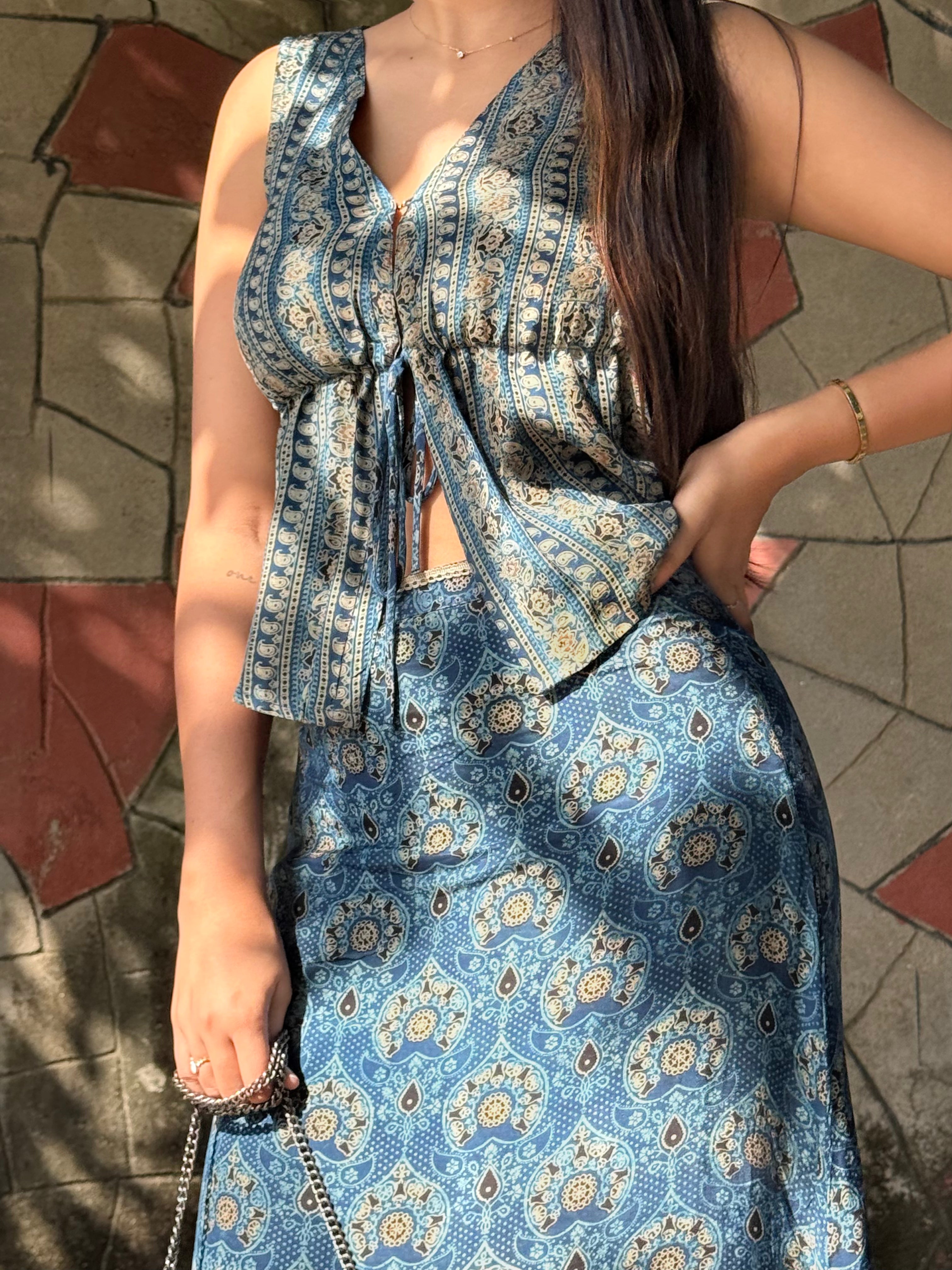 Indigo Ajrakh Modal Skirt Top Set