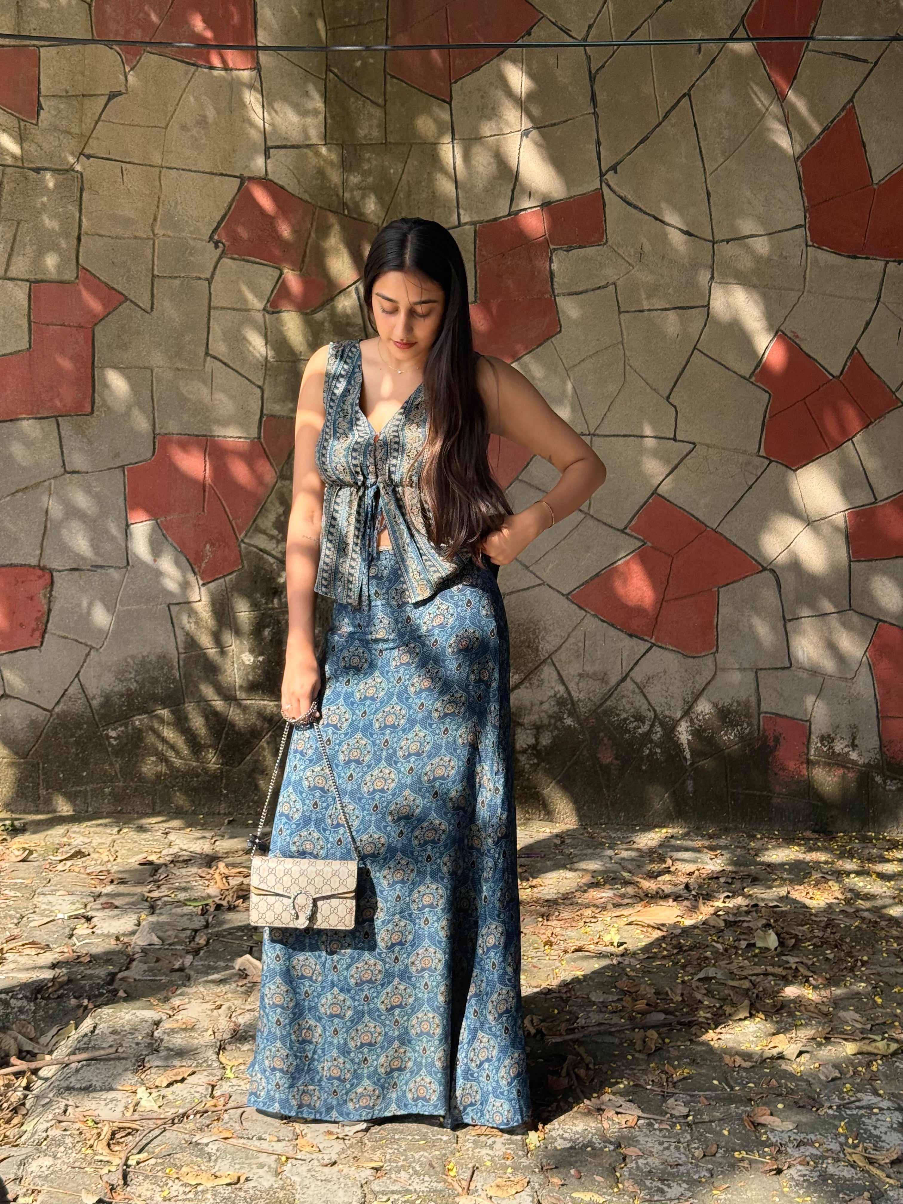 Indigo Ajrakh Modal Skirt Top Set