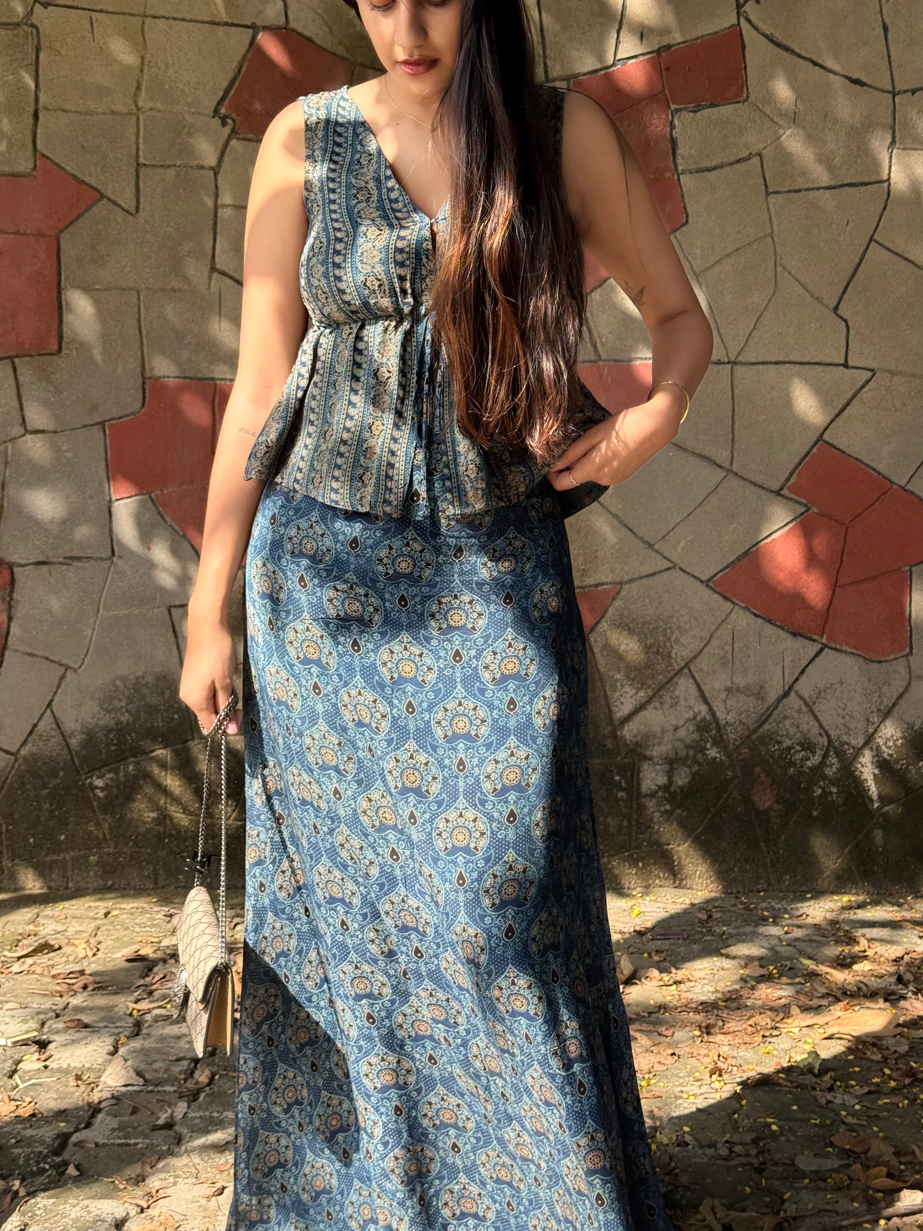 Indigo Ajrakh Modal Skirt Top Set
