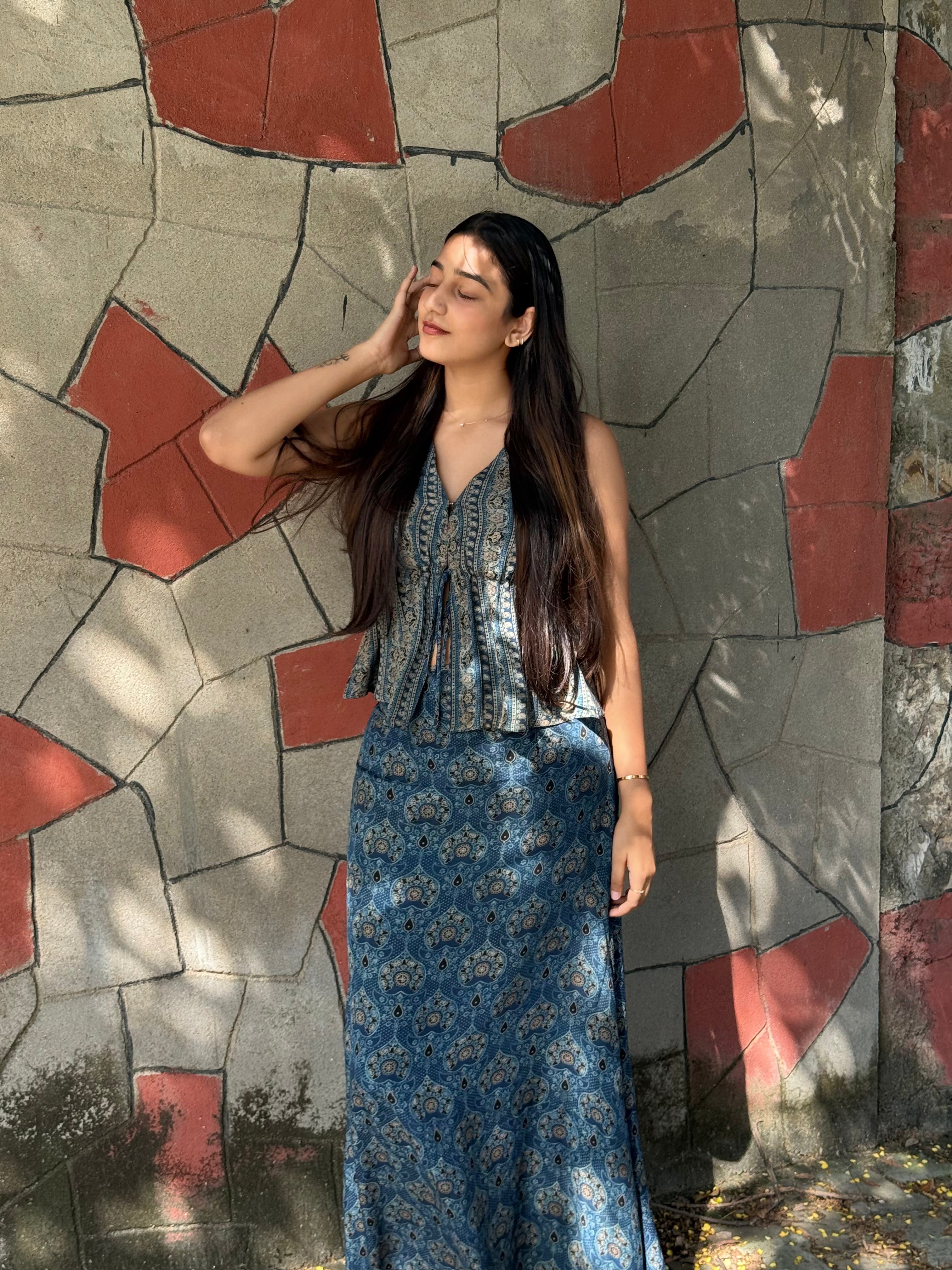 Indigo Ajrakh Modal Skirt Top Set