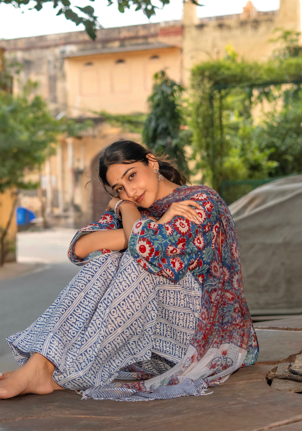 Blue Rapid Kalamkari Cotton Persian Salwar Kurti Set