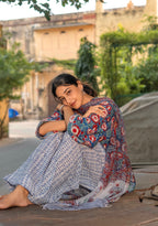 Blue Rapid Kalamkari Cotton Persian Salwar Kurti Set