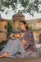 Blue Rapid Kalamkari Cotton Persian Salwar Kurti Set