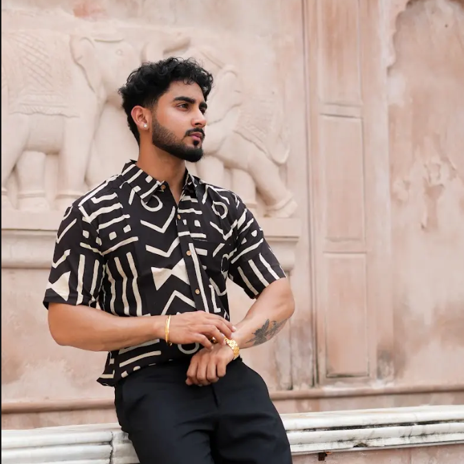 Black Geometric Kalamkari Cotton Shirt