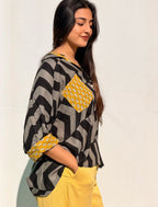 Grey Kalamkari Buti Luxe Crepe Cotton Kaftan Shirt